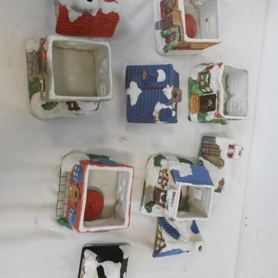 5 Tealight Village Buildings w/Rooftops, Coffee House, Station, Bakery, etc