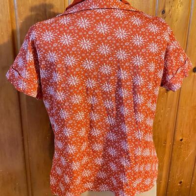 VINTAGE WOMENâ€™S ORANGE PATTERNED BLOUSE