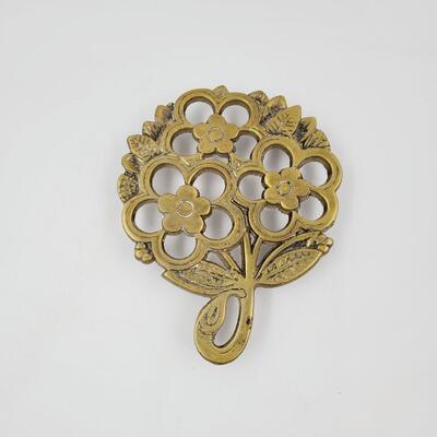 LARGE BRASS FLOWERED TRIVET