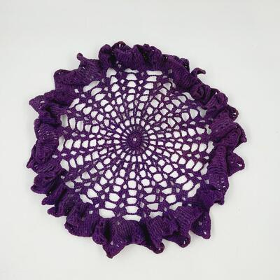 AMAZING DEEP PURPLE HAND KNITTED DOILIE