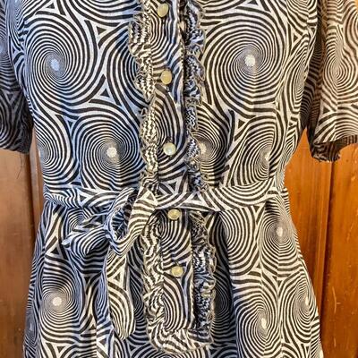 VINTAGE BROWN SPIRAL PATTERN SHIRT DRESS