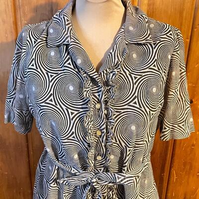 VINTAGE BROWN SPIRAL PATTERN SHIRT DRESS