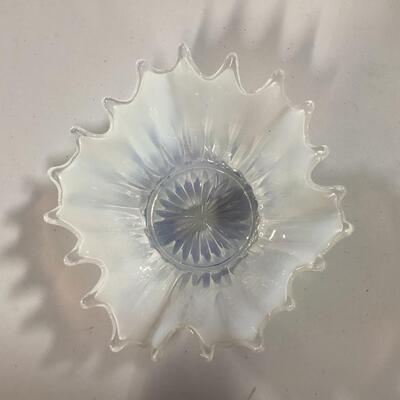 Vintage Fostoria Heirloom White and Blue Opalescent Handkerchief Bowl