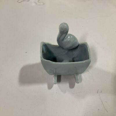 Blue stork and cradle planter- vintage