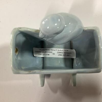 Blue stork and cradle planter- vintage