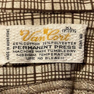 VINTAGE VAN CORT MENâ€™S BROWN PLAID BUTTON-UP SHIRT - SIZE XL