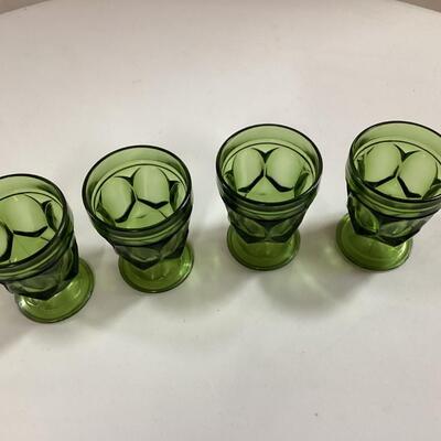set of 4 vintage green small stemmed glasses