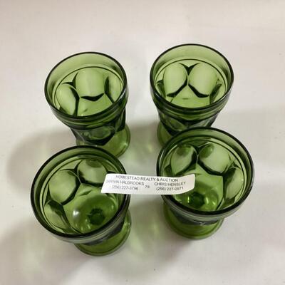 set of 4 vintage green small stemmed glasses