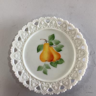 vintage handpainted milk glass plate