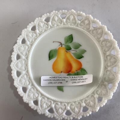 vintage handpainted milk glass plate