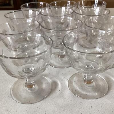 set of 11 etched dessert glasses