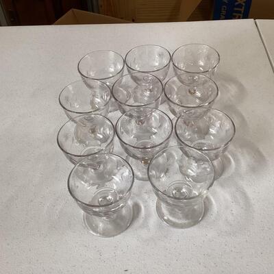 set of 11 etched dessert glasses