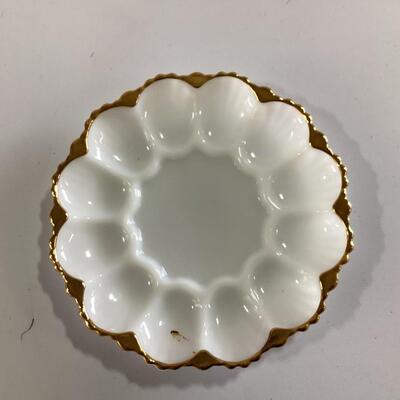 milk glass egg plate