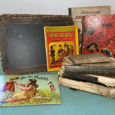 AA  GROUP OF CHILDREN'S ANTIQUE SCHOOL BOOKS & SLATES