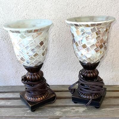 CL  PAIR OF CONTEMPORARY MOSAIC TORCHERE TABLE LAMPS