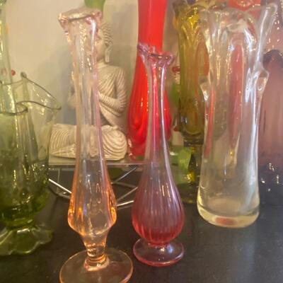 Two pink swung glass vase bundle