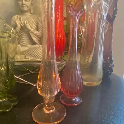 Two pink swung glass vase bundle