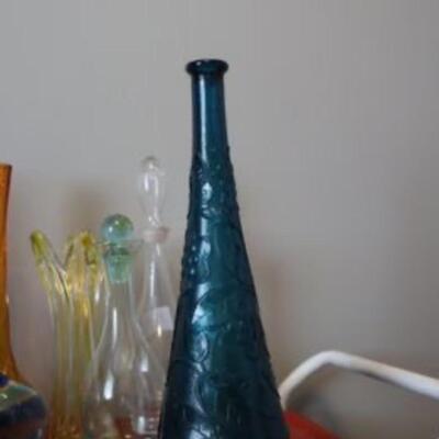 Vintage decanter glass bottle with raised details