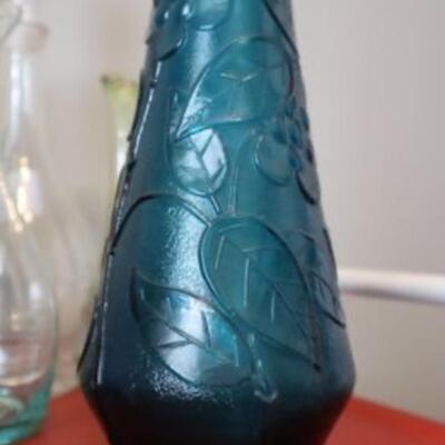 Vintage decanter glass bottle with raised details