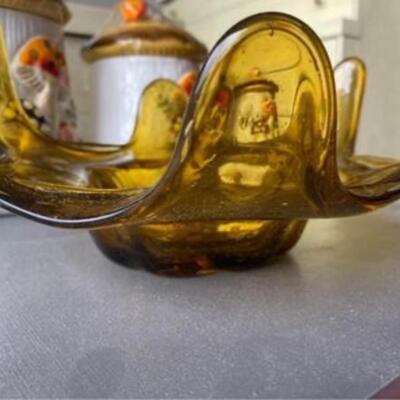 Vintage stretched glass candy dish