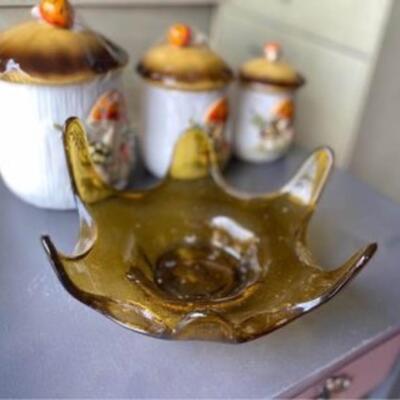 Vintage stretched glass candy dish