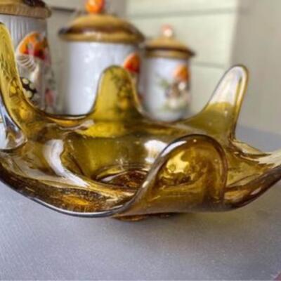 Vintage stretched glass candy dish