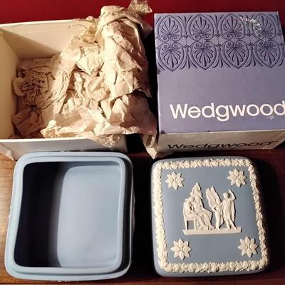 Wedgwood Square Blue Jasperware Lidded Trinket Box Still in original box.