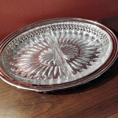 Oneida Cut Crystal and Silverplate Condiment Tray
