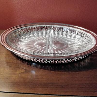 Oneida Cut Crystal and Silverplate Condiment Tray