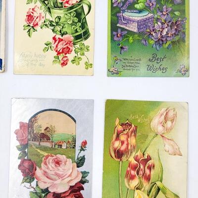 EARLY FLOWERED POSTCARDS 8PC