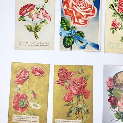 EARLY FLOWERED POSTCARDS 8PC