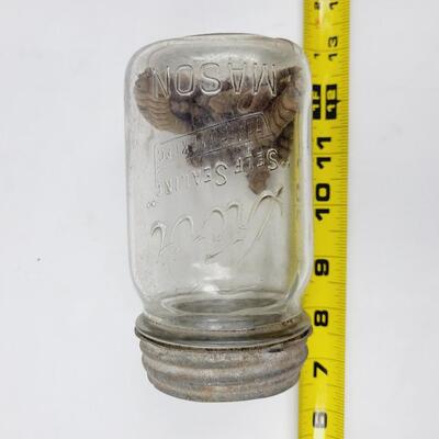OLD KERR GLASS JAR W/ METAL LID - FULL OF RATTLE SNAKE RATTLES
