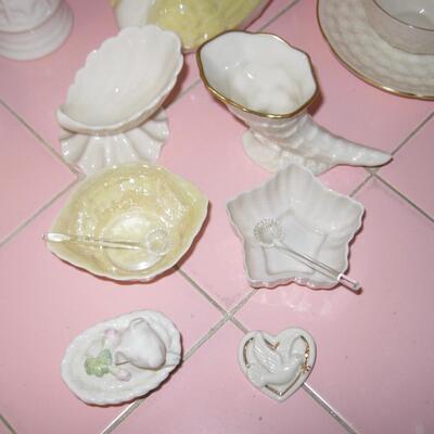 MS  Tiny Small 15 Piece Collection Belleek Lenox Royal Worcester Depression Glass Salts Heart Pin