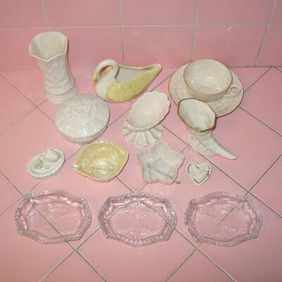 MS  Tiny Small 15 Piece Collection Belleek Lenox Royal Worcester Depression Glass Salts Heart Pin