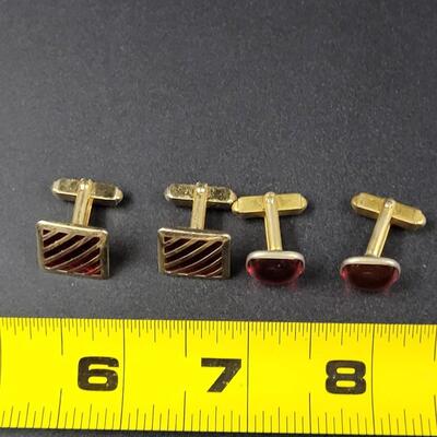 RED AND GOLD TONED CUFF LINKS - BRANDED