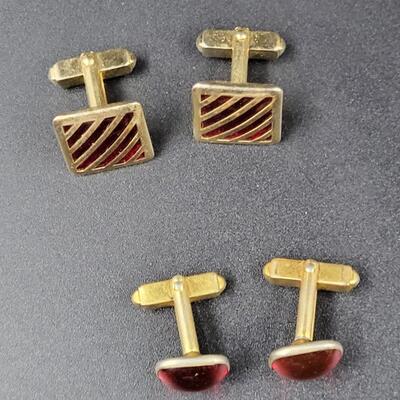RED AND GOLD TONED CUFF LINKS - BRANDED
