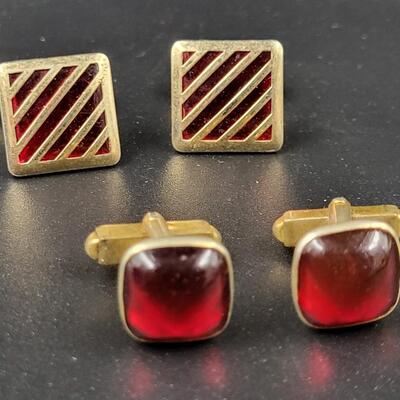 RED AND GOLD TONED CUFF LINKS - BRANDED