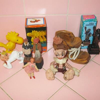 MS Tiny Toy Lot Dolls Elf Pixie Wooden Shoe Hopping Woodstock Liberty Pencil Sharpener