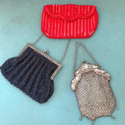 AA  3 ANTIQUE BEADED & MESH ART NOUVEAU BAGS AS IS