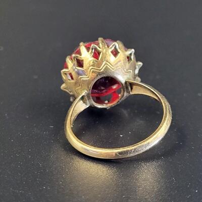 10K GOLD FILLED RED STONE RING SIZE 6