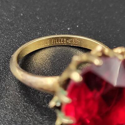 10K GOLD FILLED RED STONE RING SIZE 6