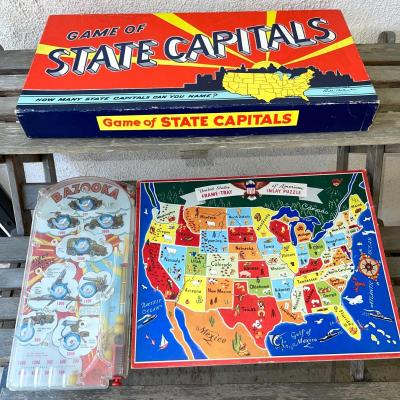 AA  VINTAGE GAMES & PUZZEL STATES CAPITALS BAZOOKA PIN BALL