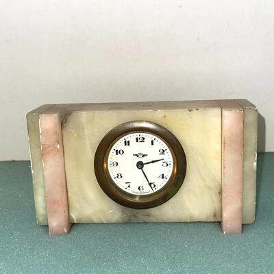 AA VINTAGE MARBLE TABLE CLOCK & LADY FIGURINE BY CORDEY