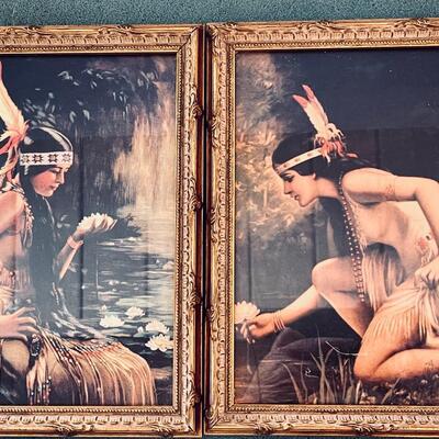 AA  PAIR OF REPRINTS INDIAN MAIDENS GOLD FRAMES