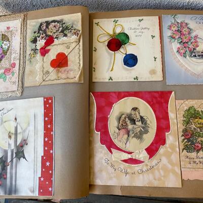 AA  VINTAGE SCRAPBOOK FILLED WITH ONE WOMAN'S LIFETIME OF GREETING CARDS