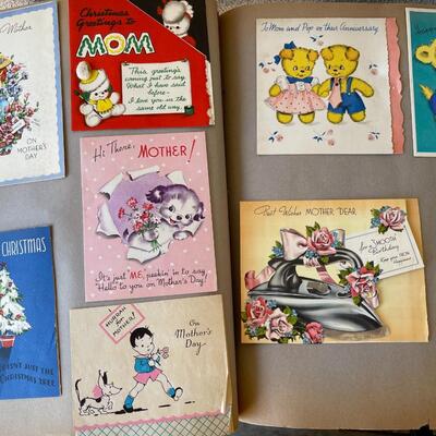 AA  VINTAGE SCRAPBOOK FILLED WITH ONE WOMAN'S LIFETIME OF GREETING CARDS
