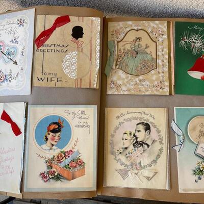 AA  VINTAGE SCRAPBOOK FILLED WITH ONE WOMAN'S LIFETIME OF GREETING CARDS