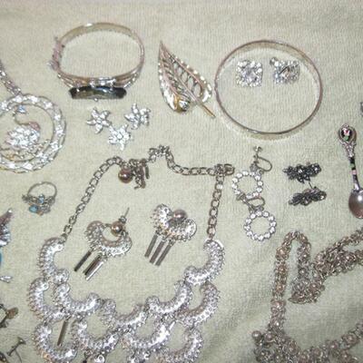 MS Silver Chrome & Stainless Costume Jewelry Necklaces Pendants Pins Bangles Earrings Rhinestones