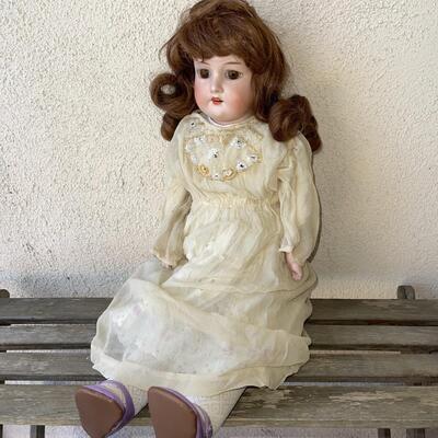 AA  LARGE ANTIQUE GERMAN BISQUE DOLL NEW WIG A7M 370