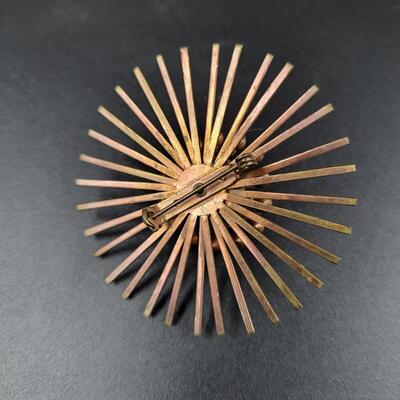 BEAUTIFUL COPPER, FAUX DIAMOND & FAUX PEARL BROOCH